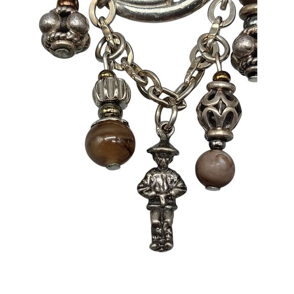 Dangling Charm Brooch Abalone Etched Circle Silver Tone Top 925 Charms - Picture 6 of 6